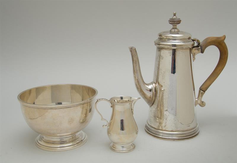 Appraisal: ENGLISH SILVER COFFEE POT AND AN ENGLISH SILVER FOOTED BOWL