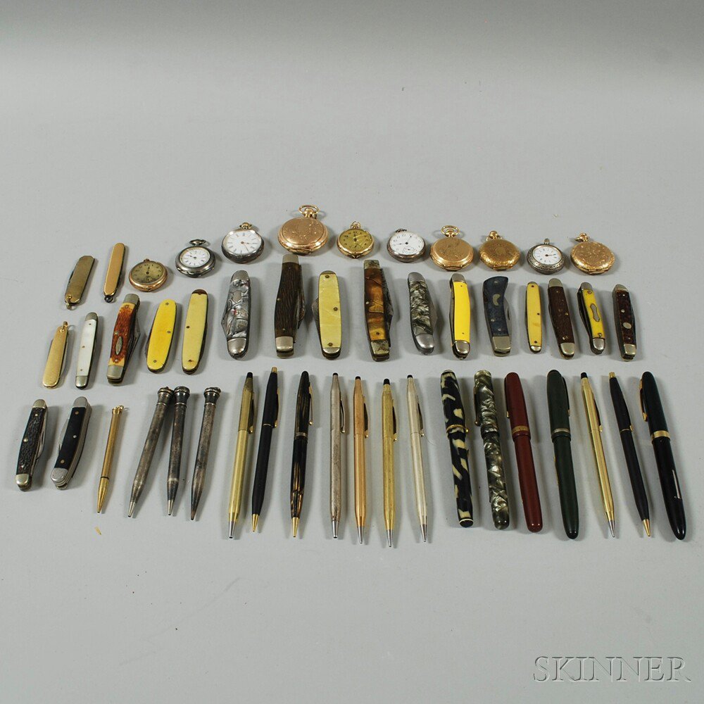 Appraisal: Group Vintage Penknives Pens and Pocket Watches the pocket watches