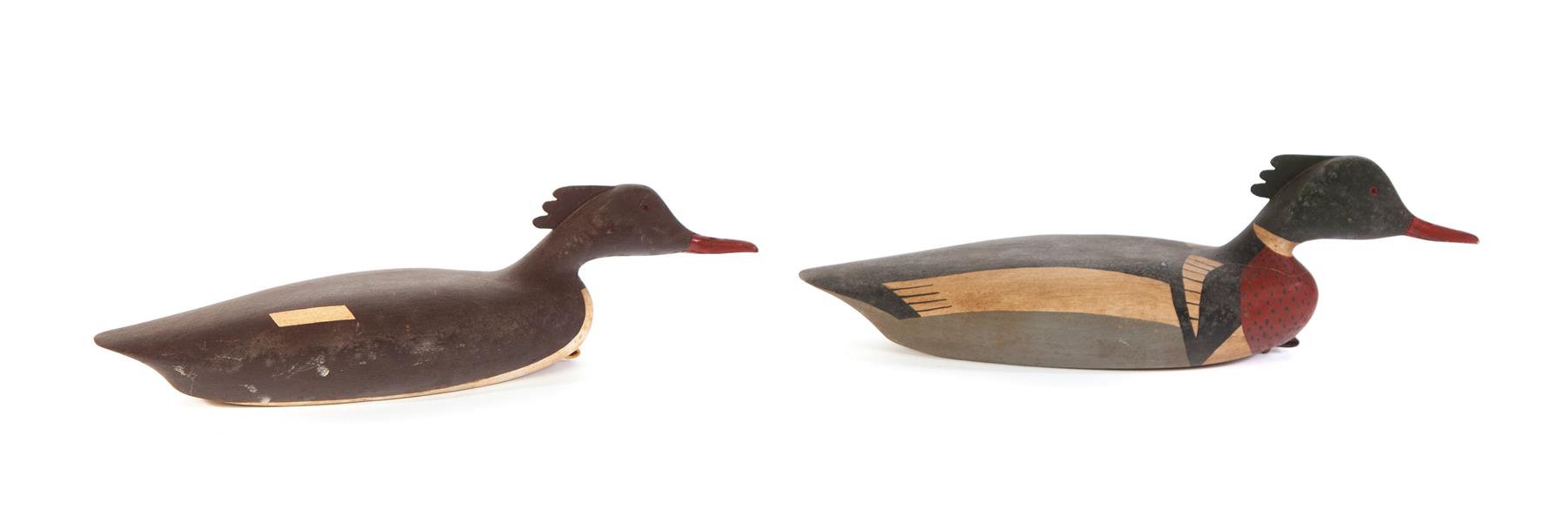 Appraisal: TWO MERGANSER CARVINGS BY DOBBINS Late th century Original paint