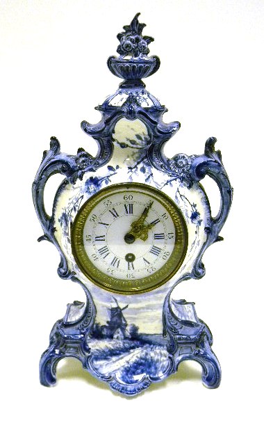 Appraisal: Blue and white porcelain mantel clock Royal Bonn case marked