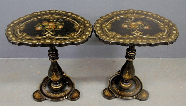 Appraisal: - Pair of Victorian style lacquerware end tables with mother-of-pearl