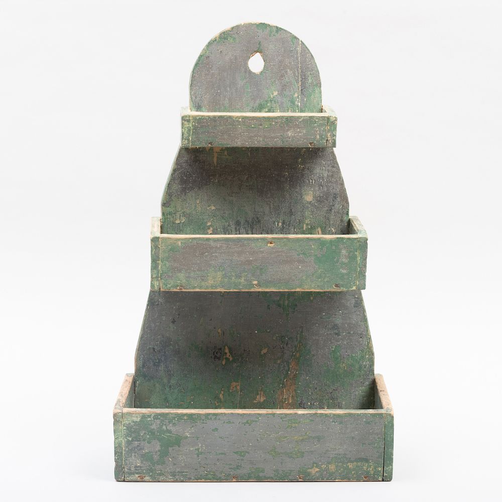 Appraisal: American Green Painted Three Tiered Wall Box x x in