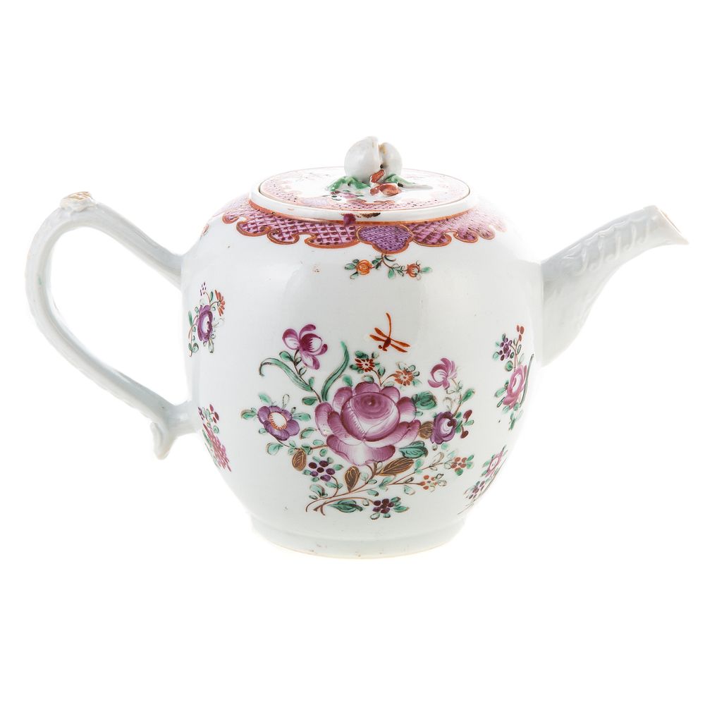 Appraisal: Chinese Export Famille Rose Globular Teapot Circa floral decoration with