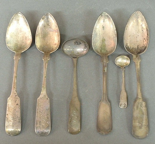 Appraisal: - Group of coin silver spoons various makers a ladle