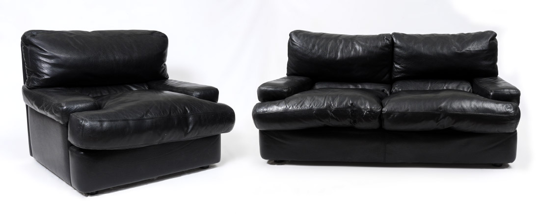 Appraisal: ROCHE BOBOIS BLACK LEATHER LIVING ROOM SET In the Buffalo