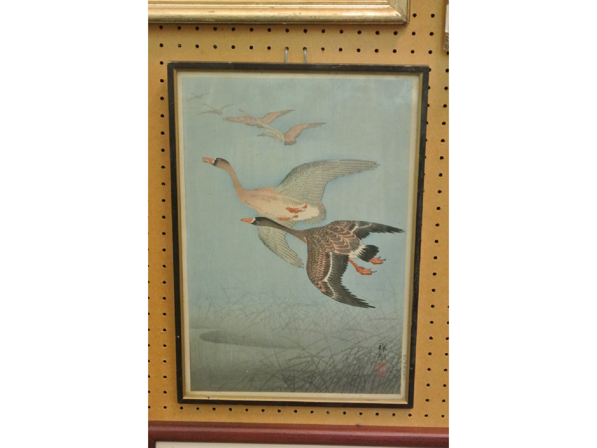 Appraisal: An early th century oriental wood block print of geese