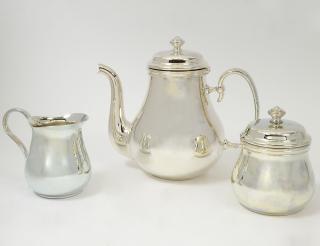 Appraisal: THREE PIECE CHRISTOFLE SILVER PLATED TEA SERVICE French Comprising tea