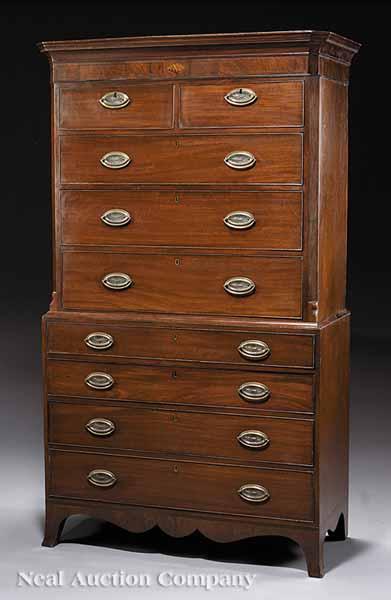 Appraisal: An Antique George III-Style Inlaid Mahogany Chest-on-Chest probably first half