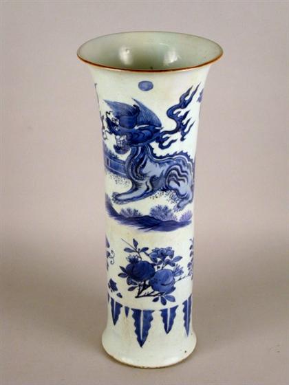 Appraisal: Chinese blue and white beaker vase th century Of tall