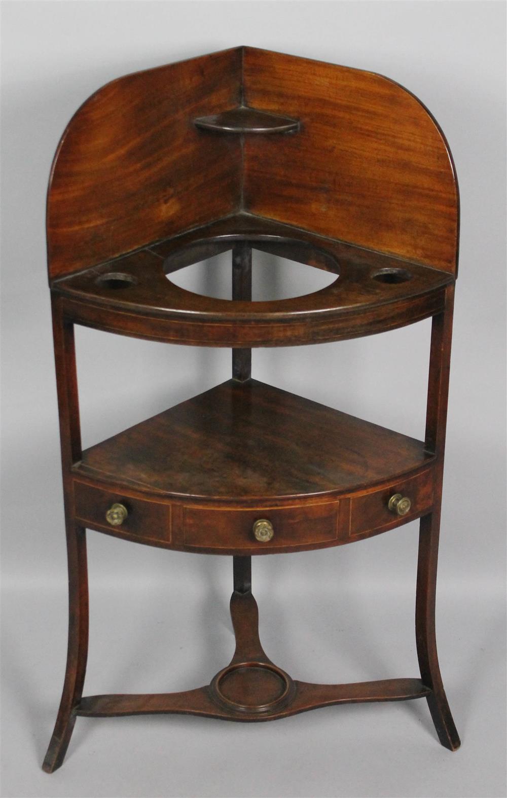 Appraisal: ENGLISH MAHOGANY CORNER WASH STAND h w d in