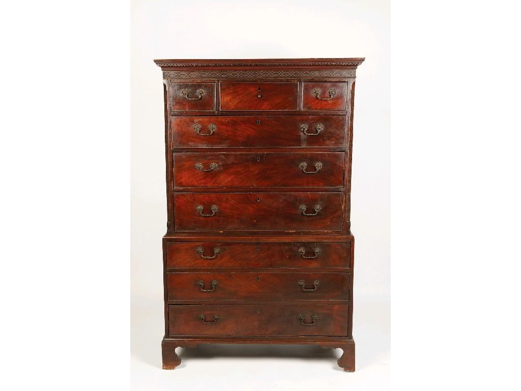 Appraisal: A GEORGE III MAHOGANY CHEST ON CHEST the upper section