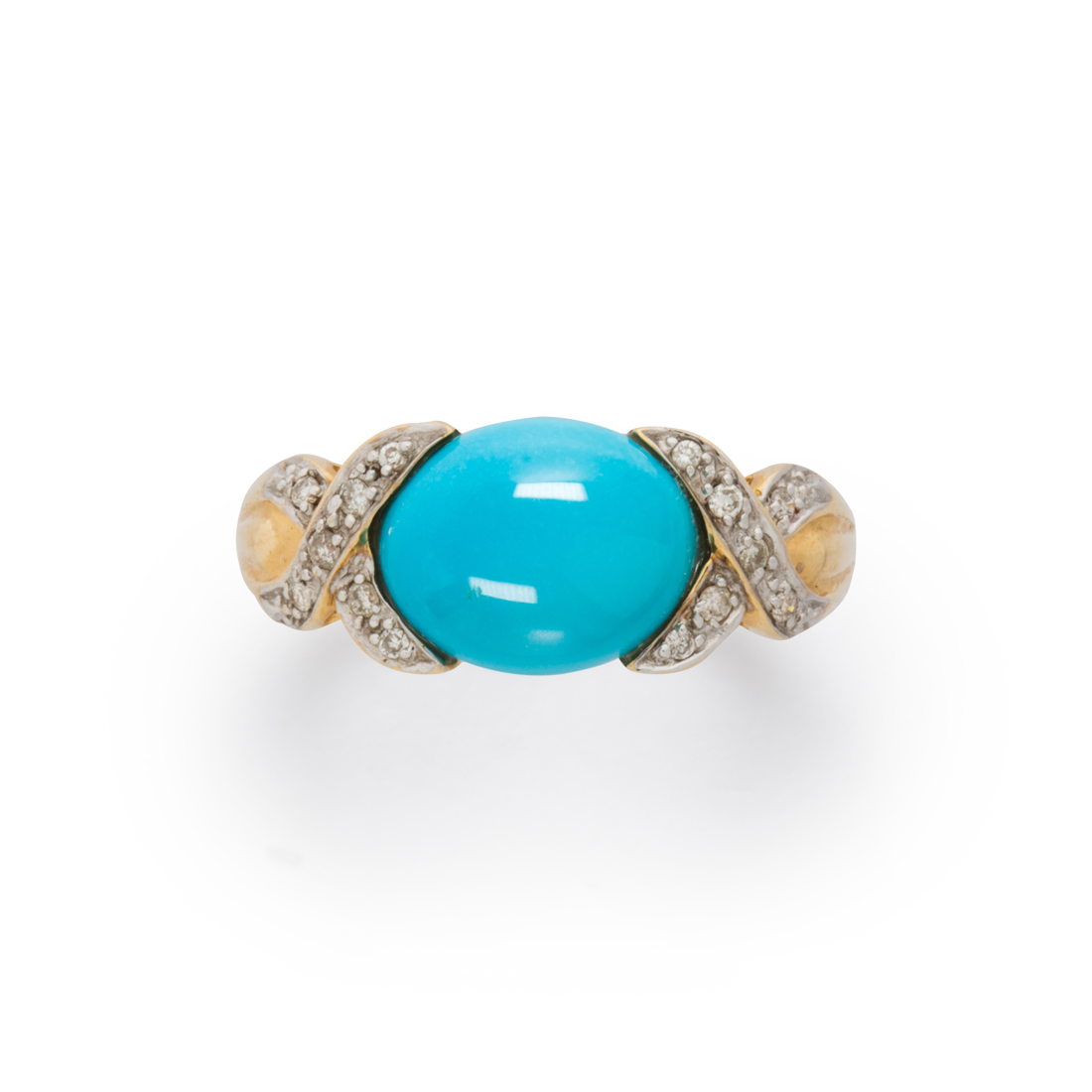 Appraisal: A TURQUOISE DIAMOND AND FOURTEEN KARAT BI-COLOR GOLD RING A