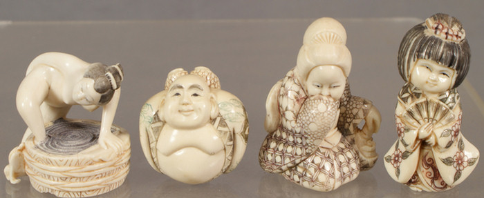 Appraisal: Lot of Japanese carved polychromed ivory Netsuke some with signatures