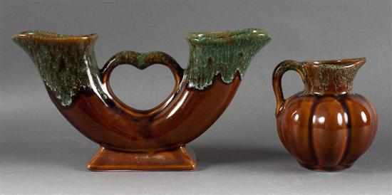 Appraisal: Van Briggle scalloped glazed double vase and pitcher second half-