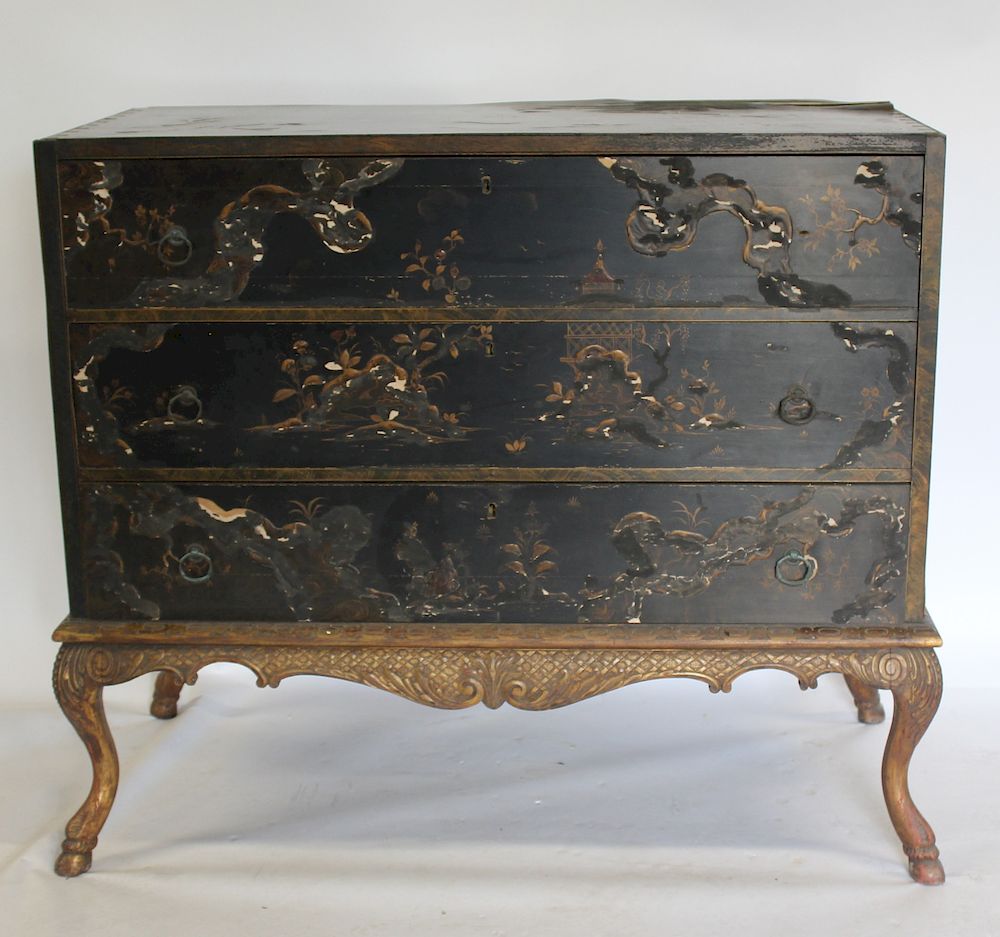 Appraisal: Antique Chinoiserie Decorated Commode with Hoof Feet From a Pearl