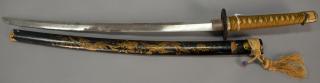 Appraisal: Japanese Samurai sword with chinoirserie decorated scabbard signed full lg