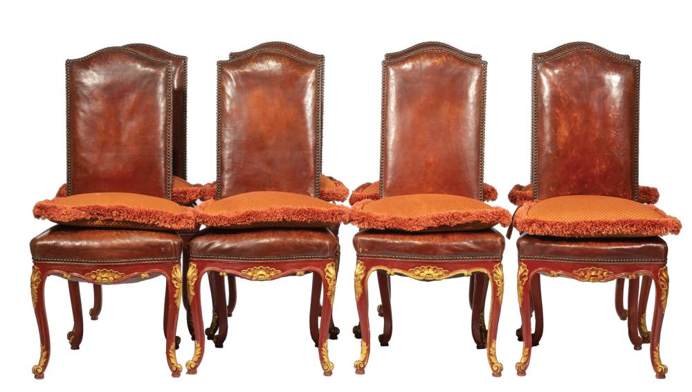 Appraisal: Eight Vintage Louis XV-Style Painted and Parcel Gilt Dining Chairs