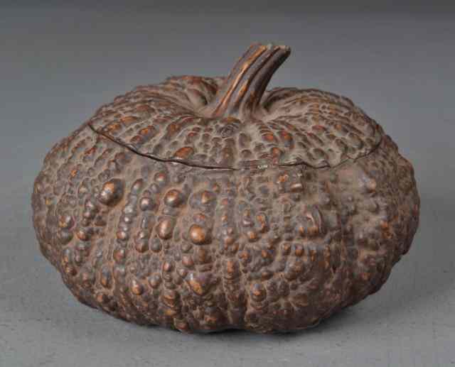 Appraisal: A Fine Chinese Carved Yixing Pumpkin Form BoxFinely molded to