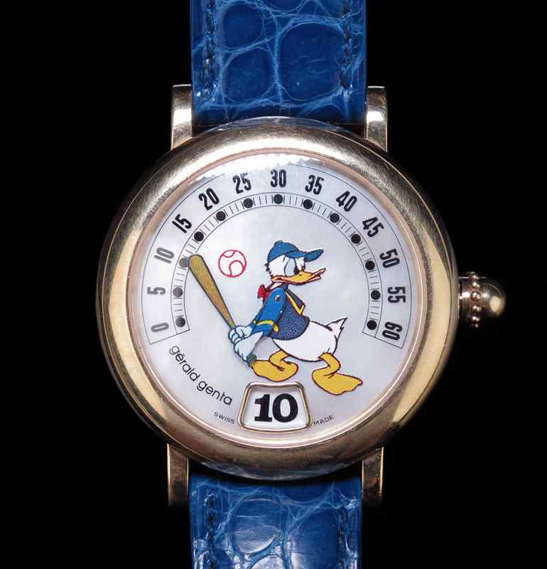 Appraisal: K GERALD GENTA RETRO JUMP HOUR DISNEY DONALD DUCK WRISTWATCH