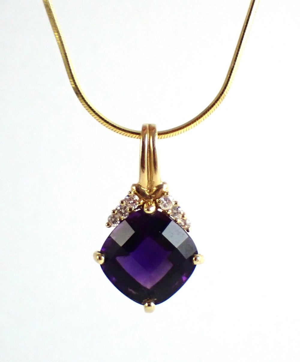 Appraisal: AMETHYST DIAMOND AND FOURTEEN KARAT GOLD PENDANT NECKLACE with a