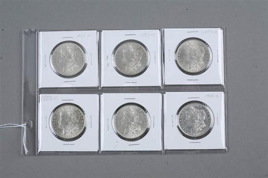 Appraisal: SIX MORGAN SILVER DOLLARS Years include -O -O -O -O