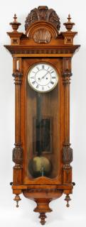 Appraisal: CARVED MAHOGANY WALL CLOCK CARVED MAHOGANY WALL CLOCK H W