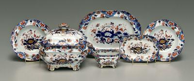 Appraisal: Six pieces ironstone cobalt and iron red Imari style decoration