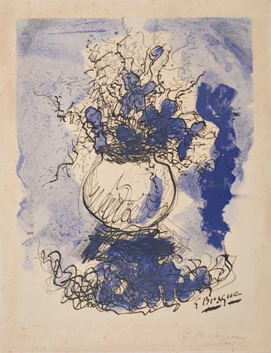 Appraisal: GEORGES BRAQUE after Bouquet fleurs l'aquarelle Color lithograph circa x