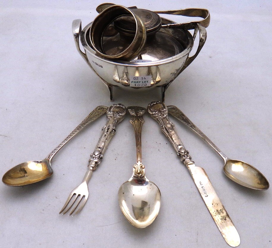 Appraisal: Silver and silver mounted wares comprising a twin handled circular