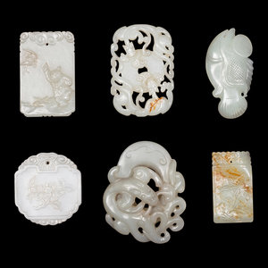 Appraisal: Five Chinese Carved Celadon Jade Pendants comprising two rectangular plaques