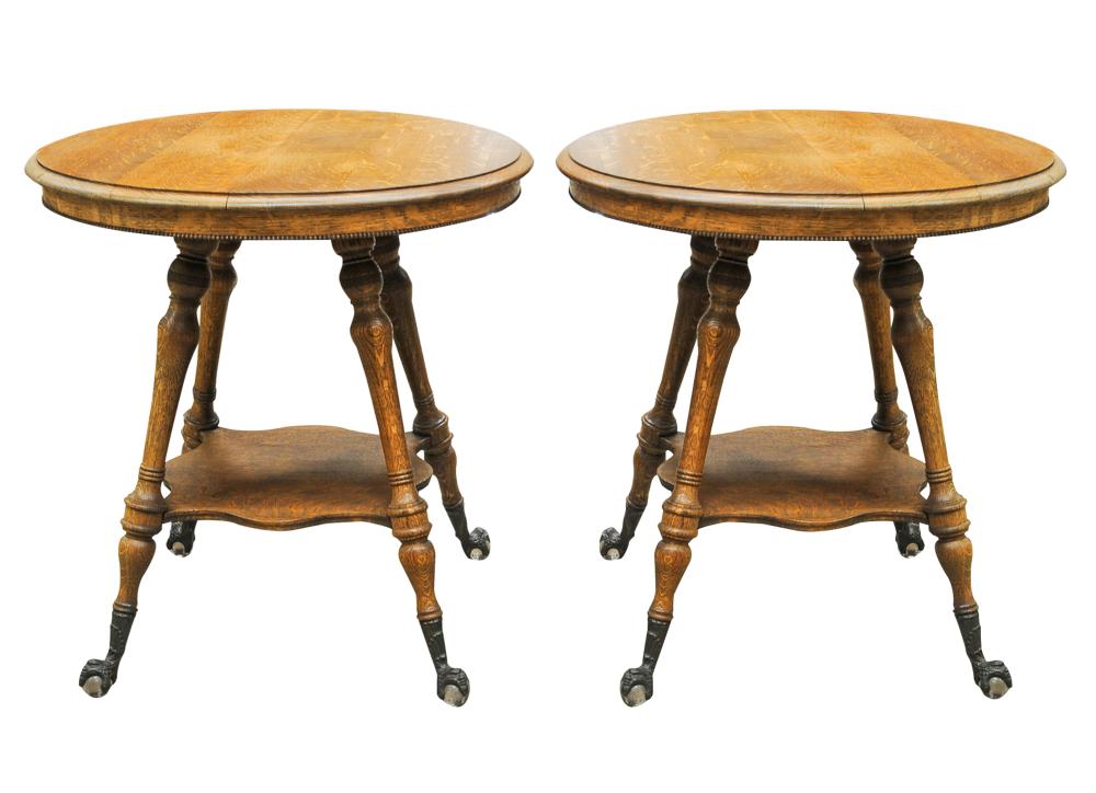 Appraisal: PAIR OF AMERICAN OAK CENTER TABLEScirca each with circular top