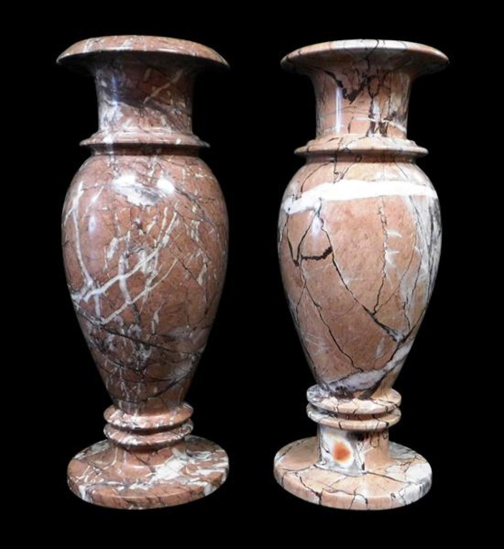 Appraisal: Pair of turned Onyx vases composed of rose-grey mottled stone