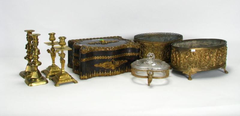 Appraisal: Group of decorator accessories including antique-style cuff and collar box