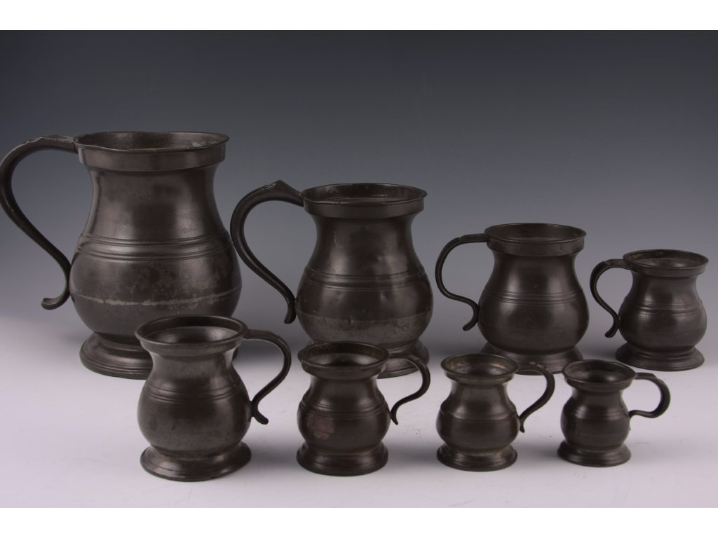 Appraisal: Graduated Set of Eight English Pewter Measures assembled set various