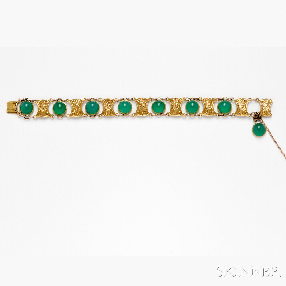 Appraisal: Art Nouveau kt Gold and Green Chrysoprase Bracelet composed of