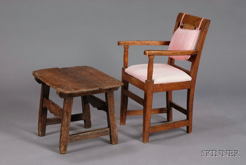 Appraisal: Portuguese Carved Beechwood Child's Armchair and Associated Child's Table rectangular