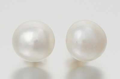 Appraisal: A Pair of Button Pearl and k Gold Earrings Button