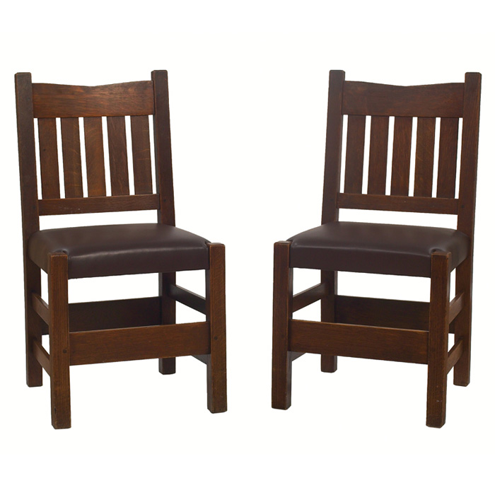 Appraisal: Gustav Stickley side chairs pair V back form with five