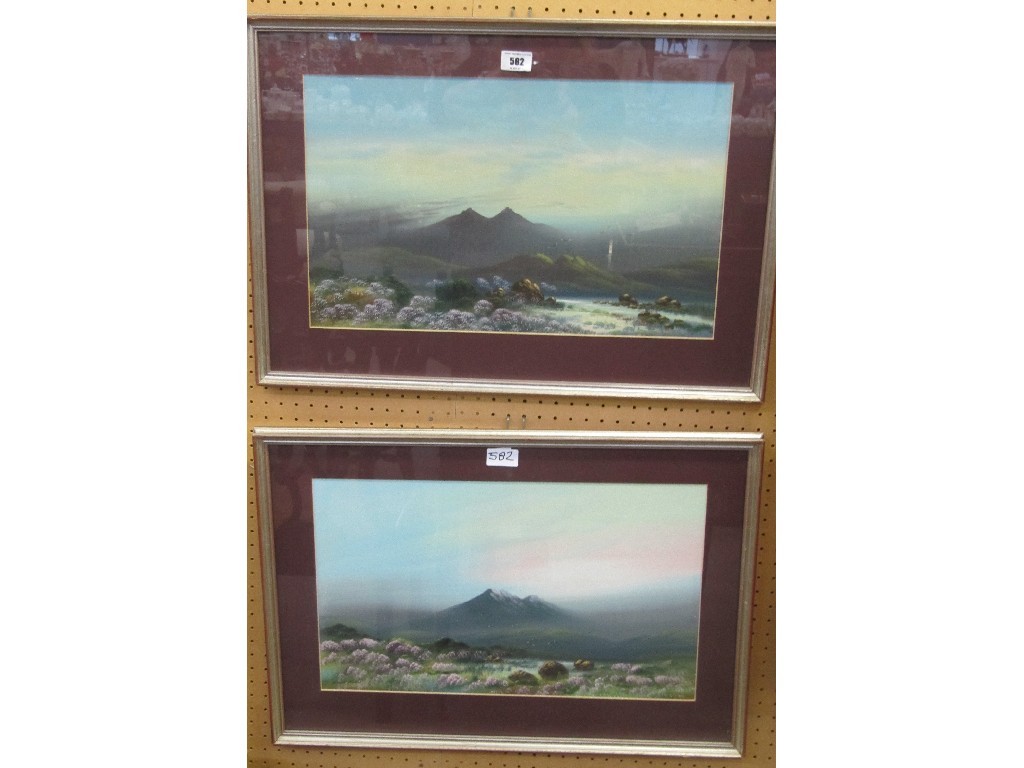 Appraisal: Pair of gouache moorland landscapes