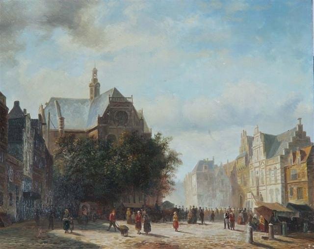 Appraisal: FOLLOWER OF CORNELIS SPRINGER - A Dutch market town with