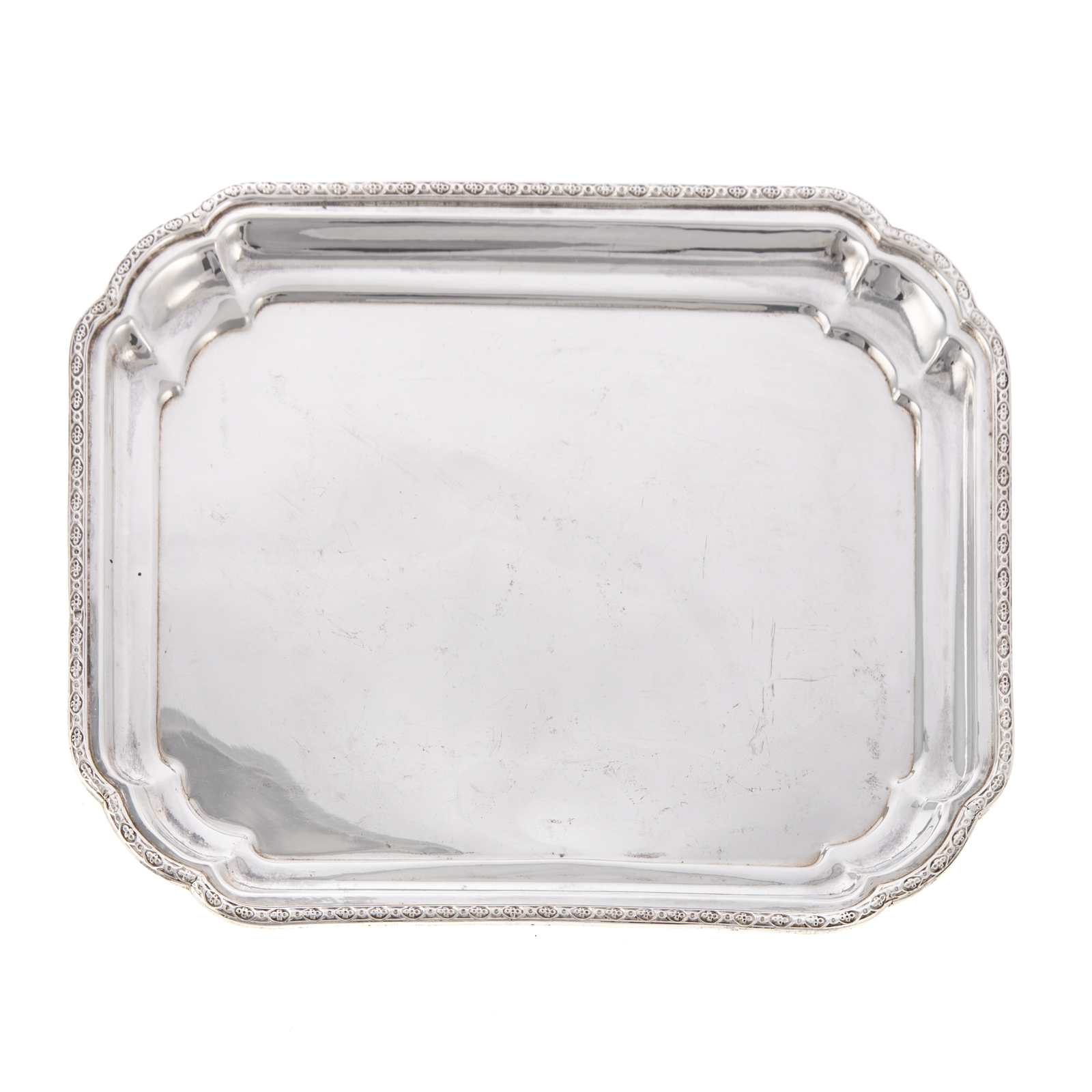 Appraisal: EGYPTIAN SILVER PLATTER silver standard lotus with dot mark rectangular