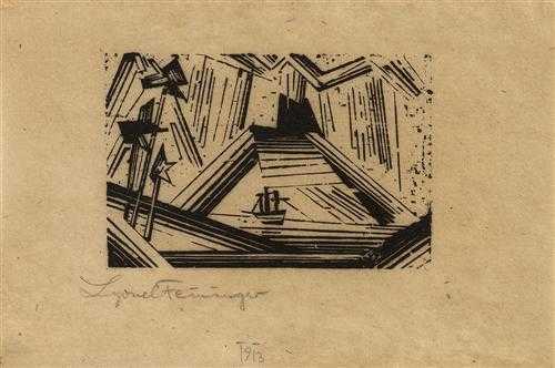 Appraisal: FEININGER LYONEL Vulkan mountain spewing fire Wood cut Around impressions