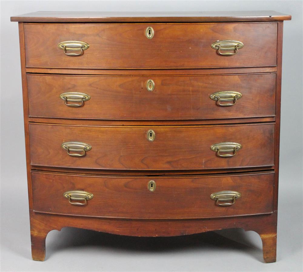 Appraisal: CHERRYWOOD BOW FRONT CHEST OF DRAWERS having a rectangular top