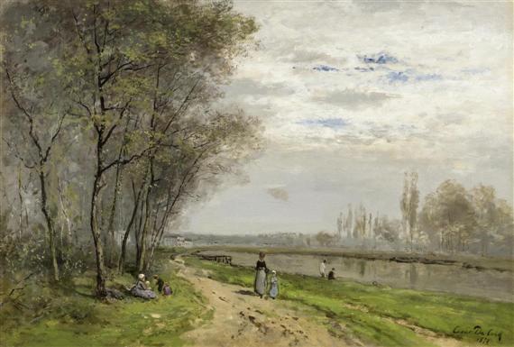 Appraisal: C SAR DE COCK Ghent River landscape with figures Oil