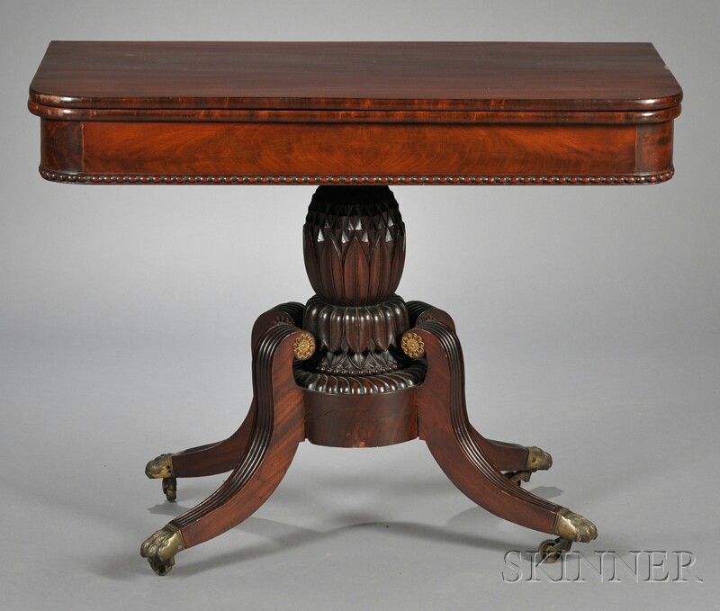 Appraisal: Classical Carved Mahogany and Mahogany Veneer Card Table probably North