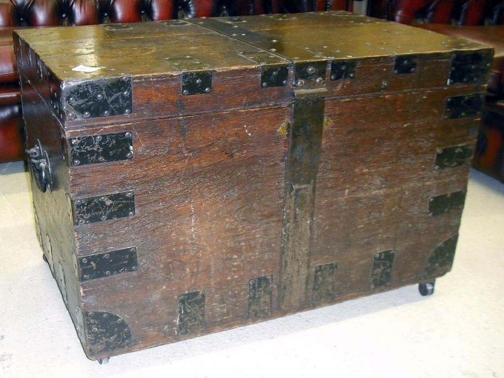 Appraisal: Late th century oak and iron bound chest wide