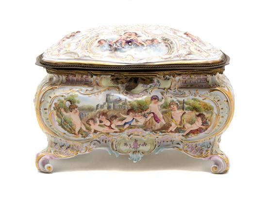 Appraisal: Capodimonte Porcelain Table Casket of oval form the whole decorated