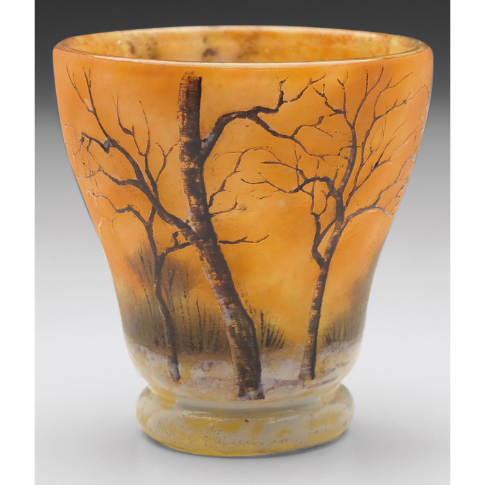 Appraisal: Daum vase mottled orange and clear glass with an enameled