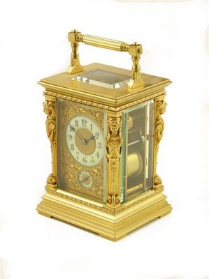 Appraisal: A French gilt brass carriage clock with alarm the platform