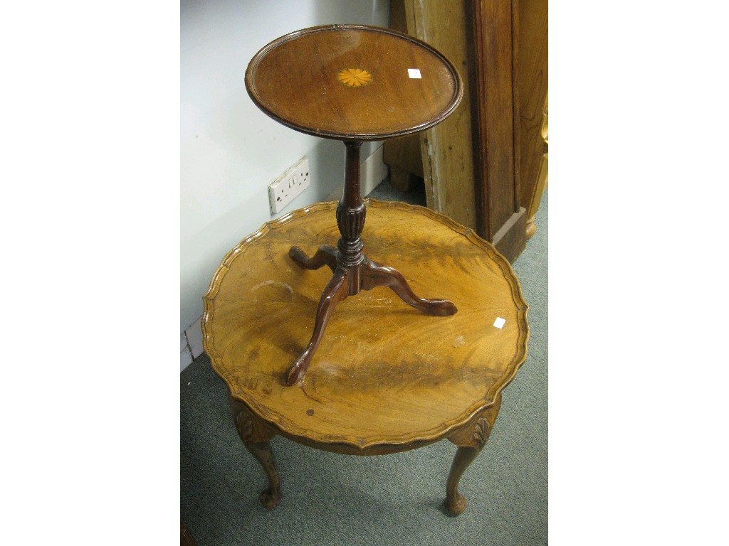 Appraisal: Lot comprising mahogany occasional table and inlaid pedestal wine table